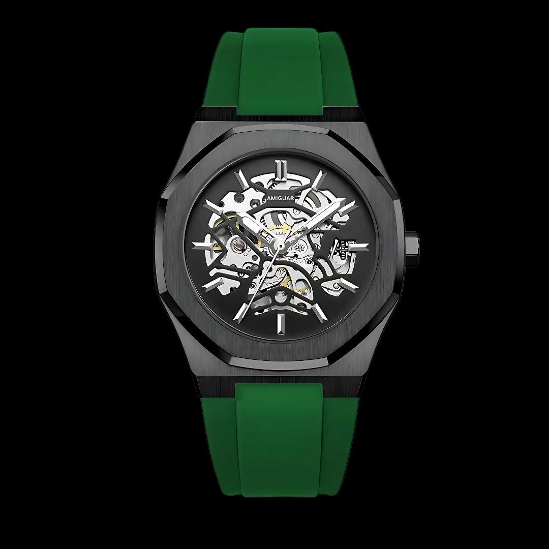 Valor Green Silicone Strap Skeleton Watch | Amiguar